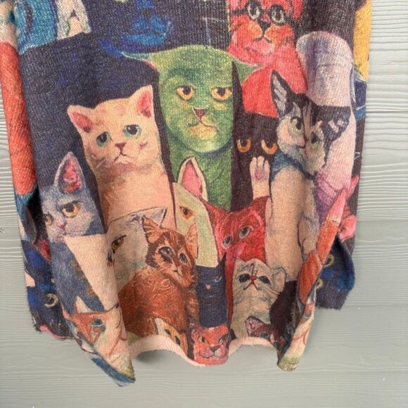 YESNO Cat Sweater Pullover Oversized Wool Blend Allover Design Women’s Sz 3x - Picture 3 of 5